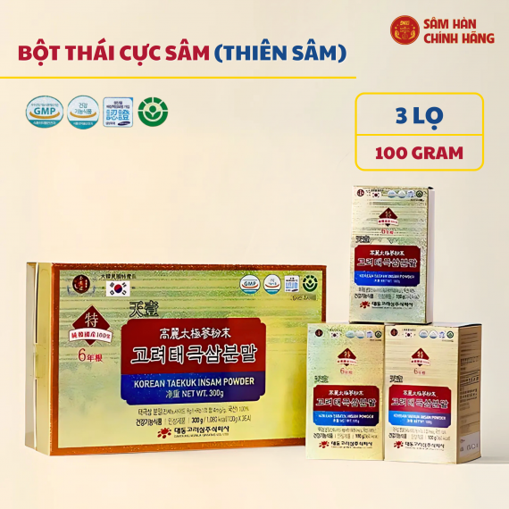 Bột Thái Cực Sâm Daedong Korean Taekuk Insam Powder 100g x 3 Lọ