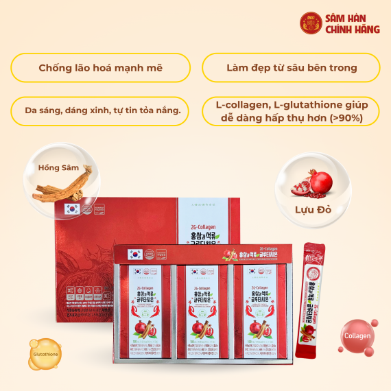 Nước hồng sâm Collagen Lựu Glutathione Daedong 10ml x 30 gói