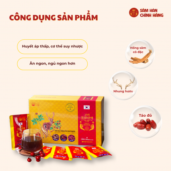 Nước hồng sâm nhung hươu Daedong Korean Red Ginseng Deer Antlers 70ml x 30 gói