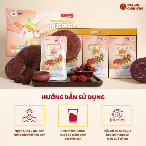 Nước linh chi táo đỏ Daedong Jujube Linhzhi Premium Liquid 80ml x 30 gói