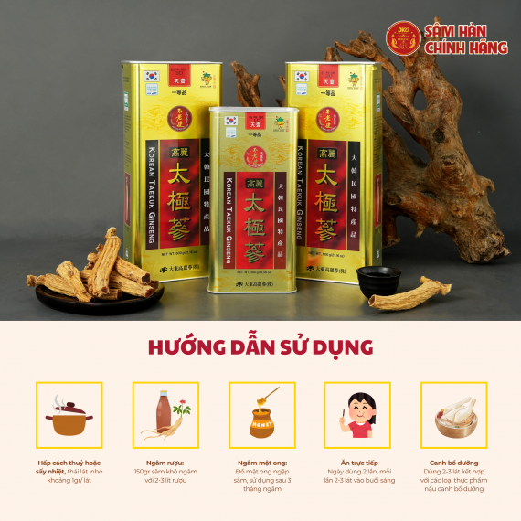 Thái cực sâm củ khô Daedong Korean Taekuk Ginseng 300g số 10 (hộp 10 củ)