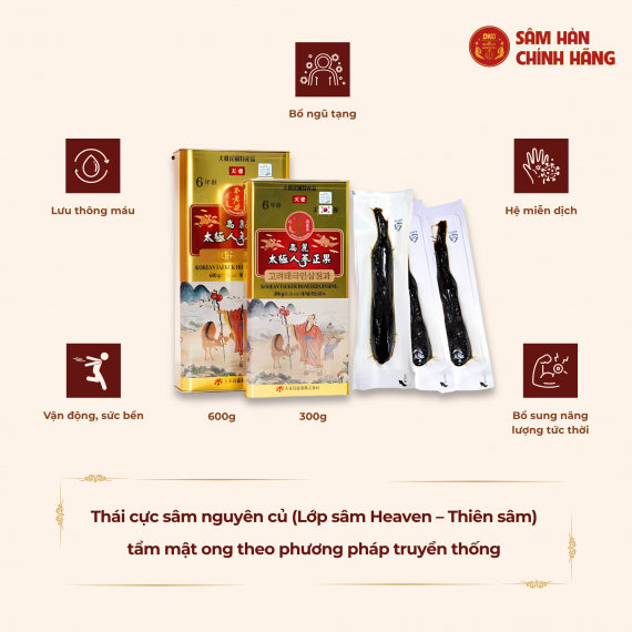 Thái cực sâm tẩm mật ong Korean Taekuk Honeyed Ginseng 600g (hộp 14 củ)