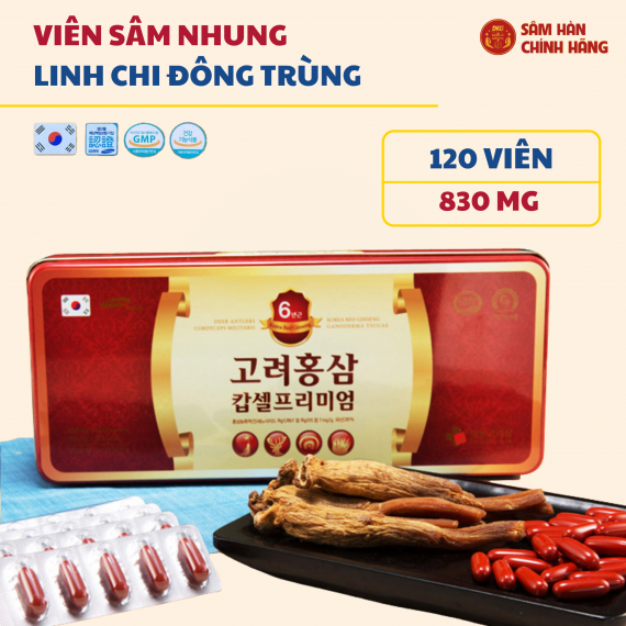 Viên hồng sâm nhung hươu linh chi đông trùng Daedong Capsule 830mg x 120 viên